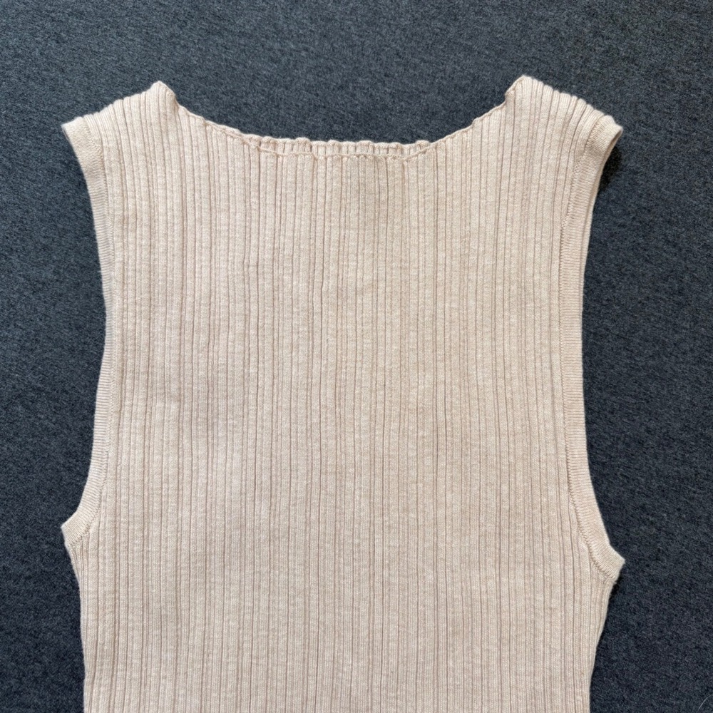 Quince Womens M Cotton Cashmere Ribbed Sleeveless Midi Dress Heather Oatmeal - Picture 7 of 12